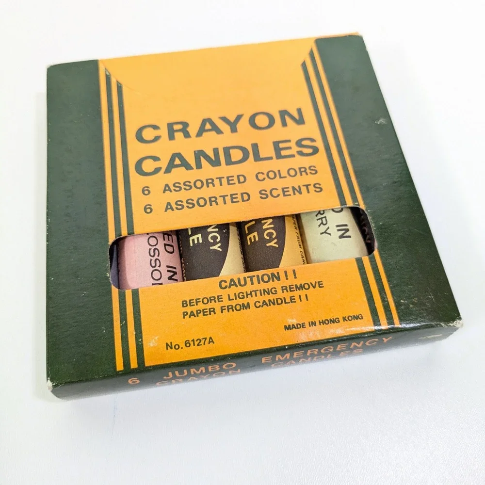 VTG Jumbo Emergency Crayon Candles 6 Pack Scented MCM Retro Novelty Hong Kong
